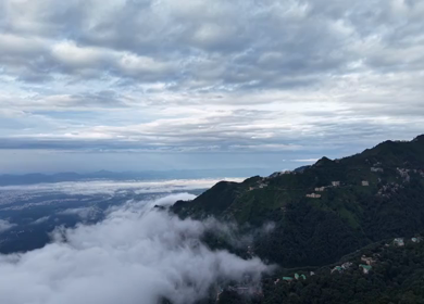 Aerial View of Mussoorie Covered by Monsoon Clouds, Uttarakhand, India