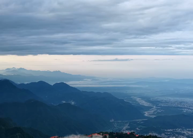Aerial View of Mussoorie Covered by Monsoon Clouds, Uttarakhand, India