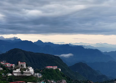 Aerial View of Mussoorie Covered by Monsoon Clouds, Uttarakhand, India