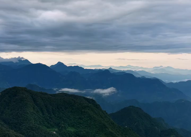 Aerial View of Mussoorie Covered by Monsoon Clouds, Uttarakhand, India