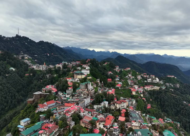 Aerial View of Mussoorie Hill Station and Himalayan Mountains, Uttarakhand