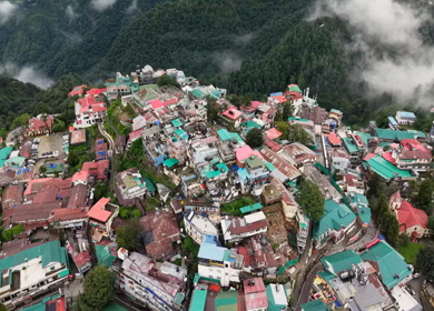 Aerial View of Mussoorie Hill Station and Himalayan Mountains, Uttarakhand