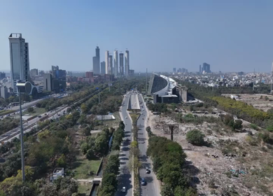 Aerial View of NOIDA Authority Office Building at Noida- Greater Noida Expressway in Noida NCR India
