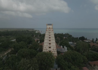 Aerial View of Naguleswaram Temple Keerimalai and Indian Ocean Jaffna Sri Lanka