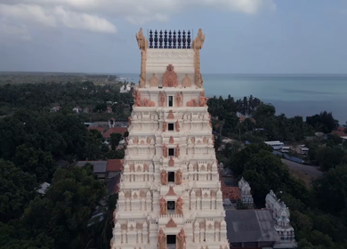 Aerial View of Naguleswaram Temple Keerimalai and Indian Ocean Jaffna Sri Lanka