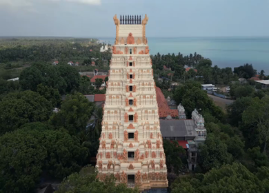 Aerial View of Naguleswaram Temple Keerimalai and Indian Ocean Jaffna Sri Lanka