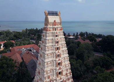 Aerial View of Naguleswaram Temple Keerimalai and Indian Ocean Jaffna Sri Lanka