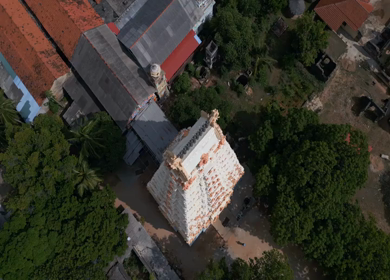 Aerial View of Naguleswaram Temple Keerimalai and Indian Ocean Jaffna Sri Lanka