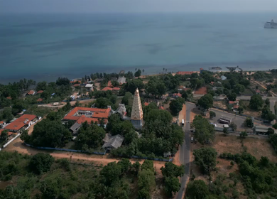 Aerial View of Naguleswaram Temple Keerimalai and Indian Ocean Jaffna Sri Lanka