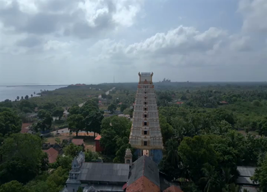 Aerial View of Naguleswaram Temple Keerimalai and Indian Ocean Jaffna Sri Lanka
