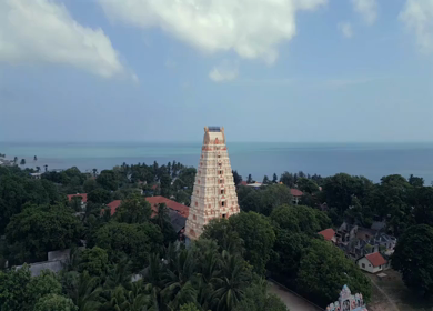 Aerial View of Naguleswaram Temple Keerimalai and Indian Ocean Jaffna Sri Lanka