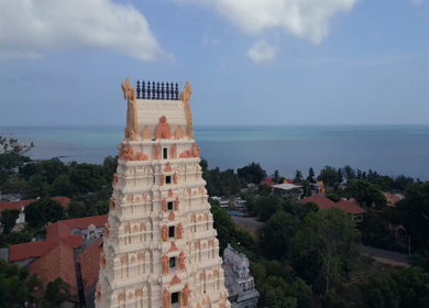 Aerial View of Naguleswaram Temple Keerimalai and Indian Ocean Jaffna Sri Lanka
