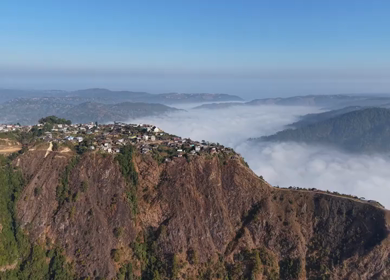 Aerial View of Nongjrong Village Above Sea of Clouds in Meghalaya