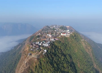 Aerial View of Nongjrong Village Above Sea of Clouds in Meghalaya