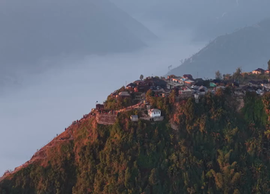 Aerial View of Nongjrong Village Above Sea of Clouds in Meghalaya