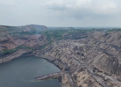 Aerial View of Open Pit Mining Quarry Landscape in West Bengal