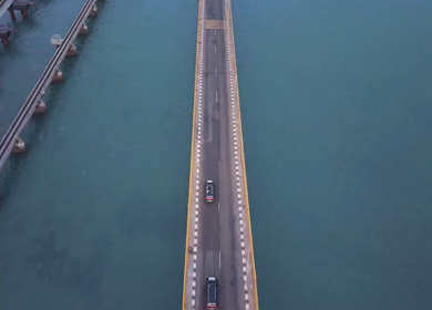 Aerial View of Pamban Bridge and Railway Bridge in Rameswaram Tamil Nadu India