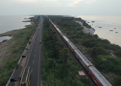 Aerial View of Pamban Bridge and Railway Bridge in Rameswaram Tamil Nadu India