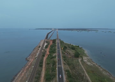 Aerial View of Pamban Bridge and Railway Bridge in Rameswaram Tamil Nadu India