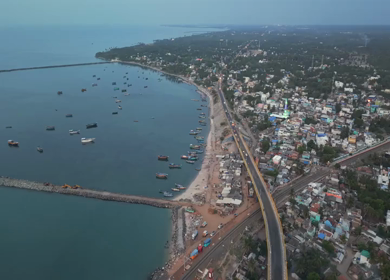 Aerial View of Pamban Bridge and Railway Bridge in Rameswaram Tamil Nadu India