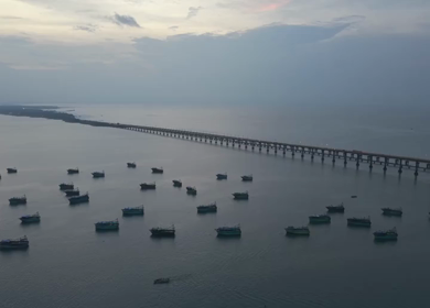 Aerial View of Pamban Bridge and Railway Bridge in Rameswaram Tamil Nadu India