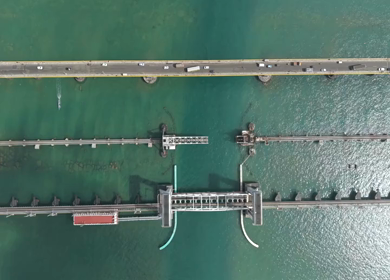 Aerial View of Pamban Bridge and Railway Bridge in Rameswaram Tamil Nadu India