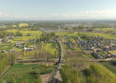 Aerial View of Pampore Farmland with Railway Track Srinagar Kashmir