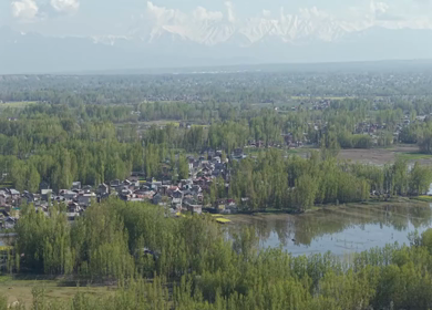 Aerial View of Pampore Farmland with Railway Track Srinagar Kashmir