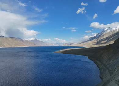 Aerial View of Pangong Lake and Himalayan Mountains, Ladakh, India