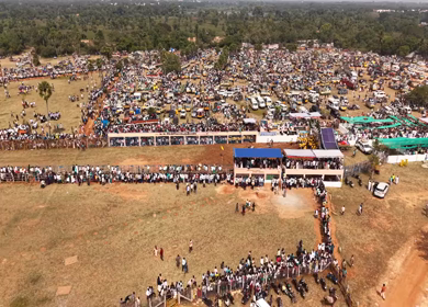 17th January 2026 : Aerial View of Participants Catching Bull at Siravayal Manjuvirattu Festival Tamil Nadu