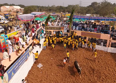 17th January 2026 : Aerial View of Participants Catching Bull at Siravayal Manjuvirattu Festival Tamil Nadu