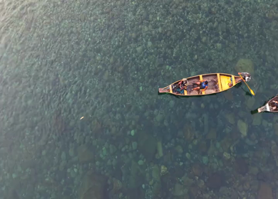 Aerial View of People Enjoying Boat Ride on Crystal Clear Umngot River in Dawki Meghalaya India