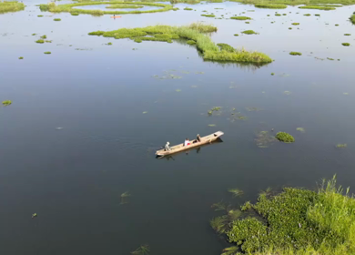 Aerial View of People Enjoying Boat Ride on Loktak Lake Manipur India