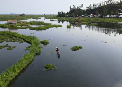 Aerial View of People Enjoying Boat Ride on Loktak Lake Manipur India