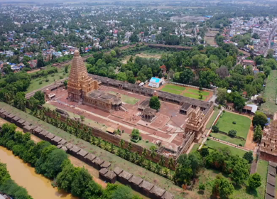 Aerial View of Periya Kovil Brihadeeswarar Temple in Thanjavur Tamil Nadu India