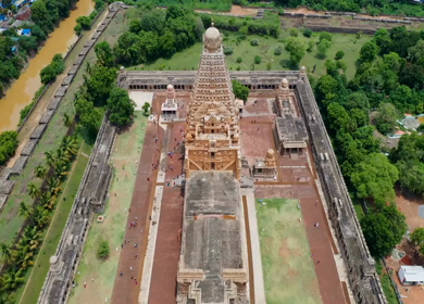 Aerial View of Periya Kovil Brihadeeswarar Temple in Thanjavur Tamil Nadu India