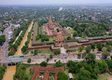 Aerial View of Periya Kovil Brihadeeswarar Temple in Thanjavur Tamil Nadu India