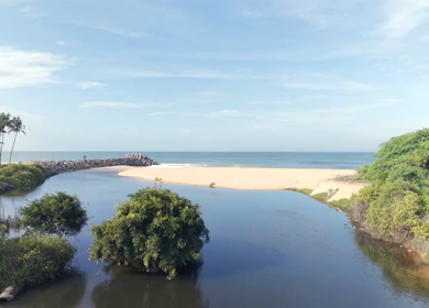 Aerial View of Poovar Beach and Backwater Confluence Kerala India