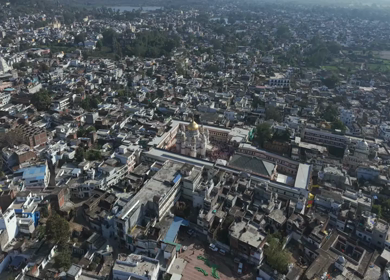 Aerial View of Prannath Ji Temple During Phoolon Ki Holi Panna Madhya Pradesh