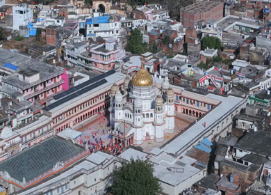 Aerial View of Prannath Ji Temple During Phoolon Ki Holi Panna Madhya Pradesh