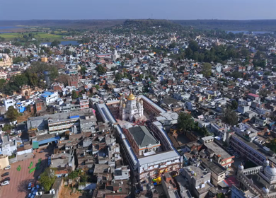 Aerial View of Prannath Ji Temple During Phoolon Ki Holi Panna Madhya Pradesh