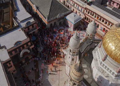 Aerial View of Prannath Ji Temple During Phoolon Ki Holi Panna Madhya Pradesh