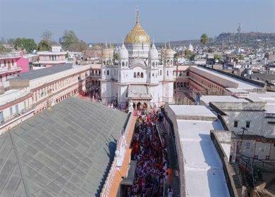 Aerial View of Prannath Ji Temple During Phoolon Ki Holi Panna Madhya Pradesh