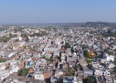 Aerial View of Prannath Ji Temple During Phoolon Ki Holi Panna Madhya Pradesh