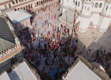 Aerial View of Prannath Ji Temple During Phoolon Ki Holi Panna Madhya Pradesh