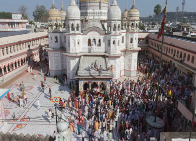 Aerial View of Prannath Ji Temple During Phoolon Ki Holi Panna Madhya Pradesh