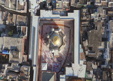 Aerial View of Prannath Ji Temple During Phoolon Ki Holi Panna Madhya Pradesh
