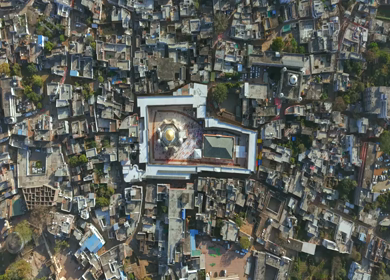 Aerial View of Prannath Ji Temple During Phoolon Ki Holi Panna Madhya Pradesh