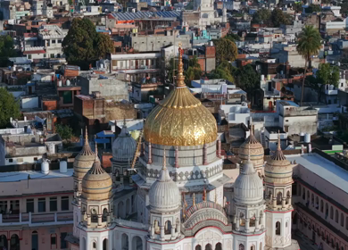 Aerial View of Prannath Ji Temple During Phoolon Ki Holi Panna Madhya Pradesh