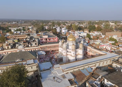 Aerial View of Prannath Ji Temple During Phoolon Ki Holi Panna Madhya Pradesh